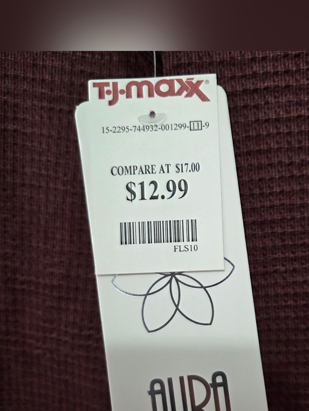 Aura Girl's Long Sleeve Waffle Knit Brown Shirt  Size M/L - Picture 3 of 6